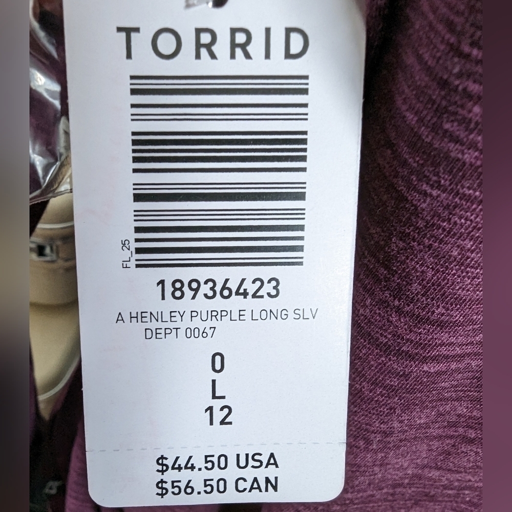 New Torrid Happy Camper Lyocell Henley Long Sleeve Active Tee, purple Sz L 0x - Picture 5 of 5